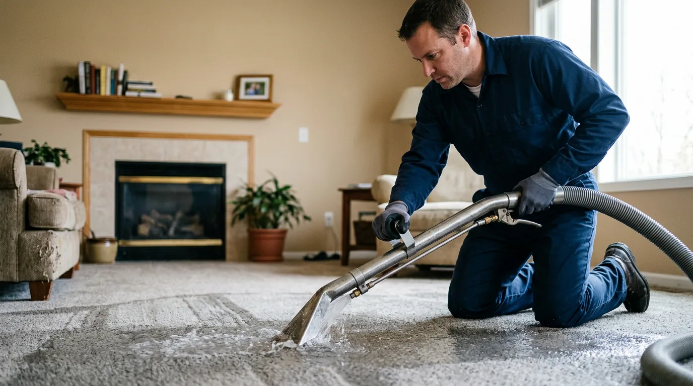 Water damage restoration technician working near Garner, KY